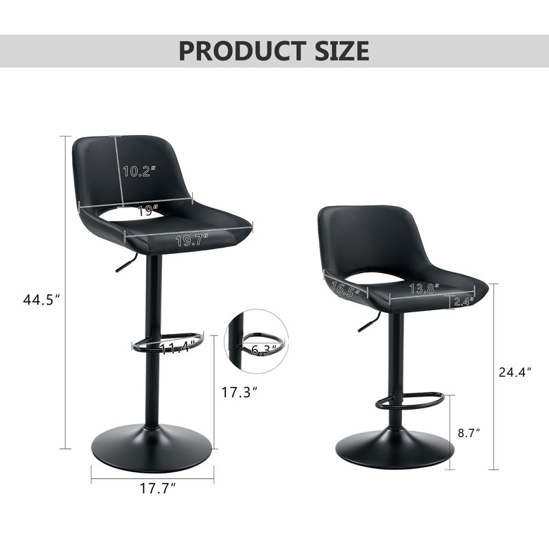 Tabouret de bar pivotant à hauteur réglable (ensemble de 2), Noir