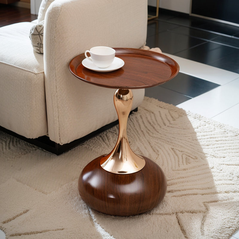 Table d'appoint polyvalente en métal à piédestal, Noyer brun, Noyer brun