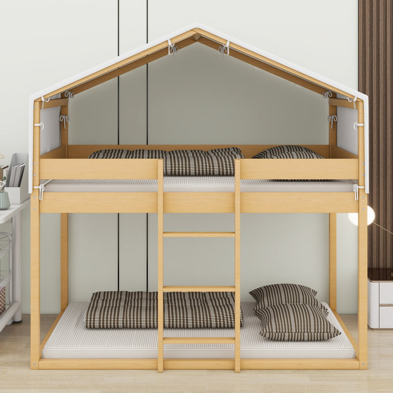 Lit superposé en bois avec tente, Naturel