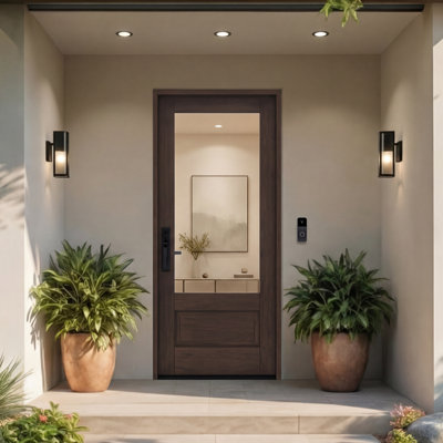 G7501-SW-80 | 80" Single Door, RTA Prehung Exterior, 3/4 Lite, 1 Panel, Unfinished Mahogany Wood