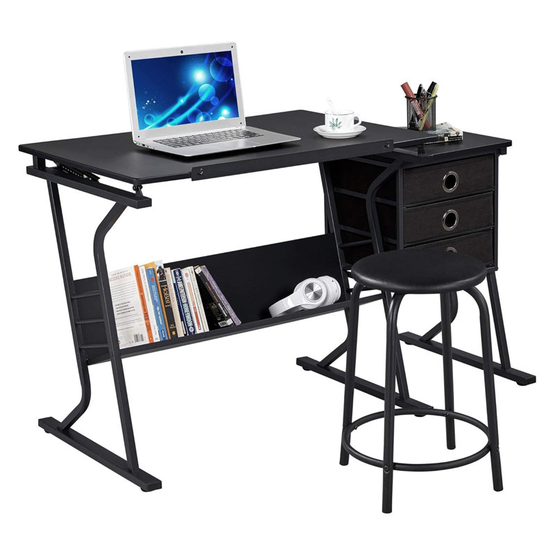 Artist Drawing Table with Stool and 3 Sliding Drawers
