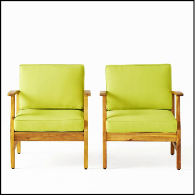 Fauteuils club d'extérieur en bois d'acacia PERLA avec coussins résistants à l'eau, sièges de patio durables et élégants