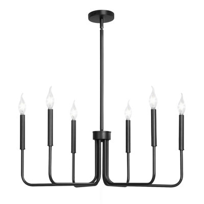 6-Light Chandelier, Black Farmhouse Chandelier, Adjustable Height, Dining Room Hanging Light Fixture For Ceilings, Modern Chandelier For Bedroom, Foyer, Hall, Kitchen, Living Room And Entryway