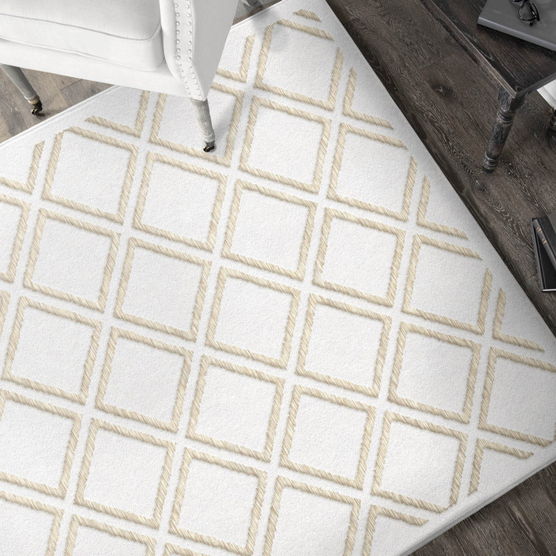 Tapis intérieur / extérieur beige en polypropylène tissé à la machine Rectangle, Rectangle 5 pi 2 po x 7 pi 6 po