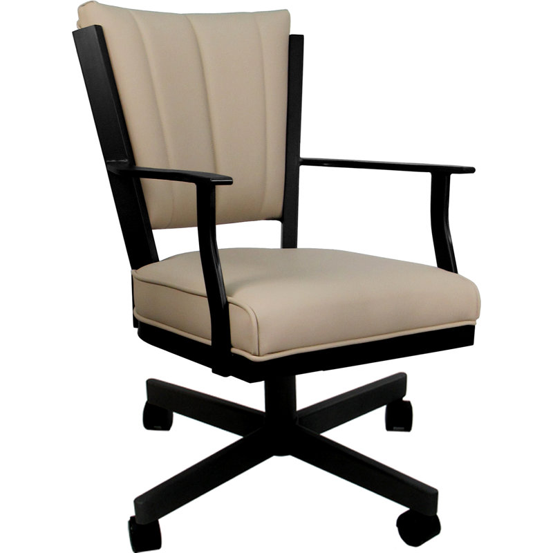 Leather Dining Caster Chair Swivel Tilt, Tan, Black