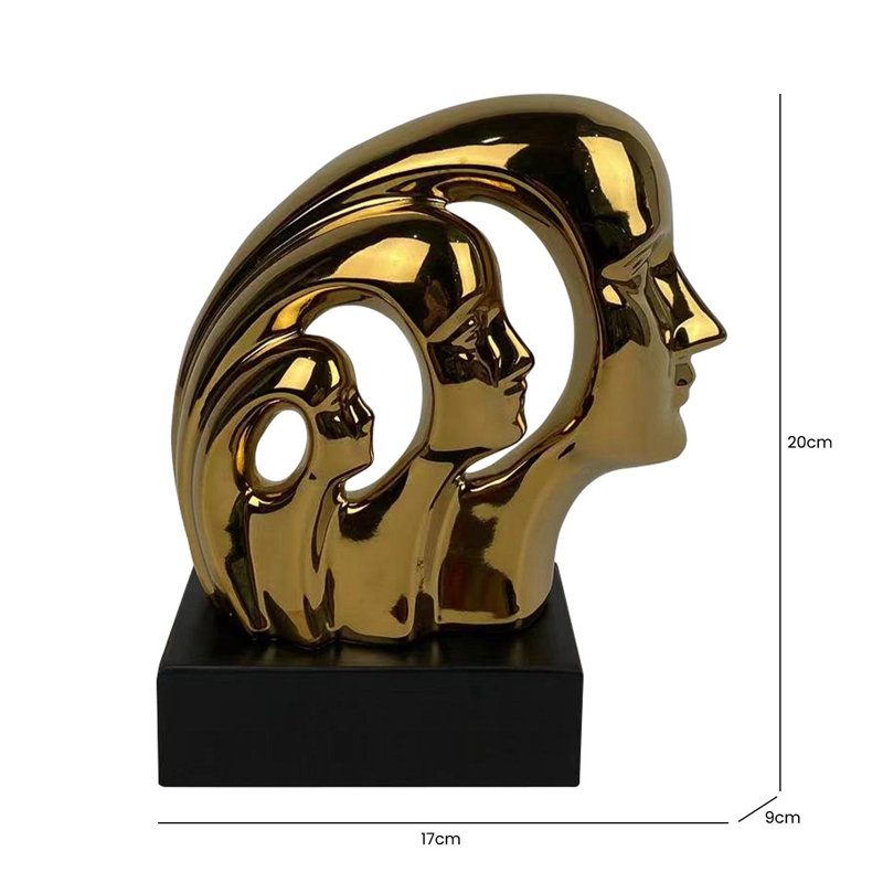 Abdullateef Figurine Modern Accents Home Decor, Human 3 Face Thinker Sculpture Statue for Living Room, Gold