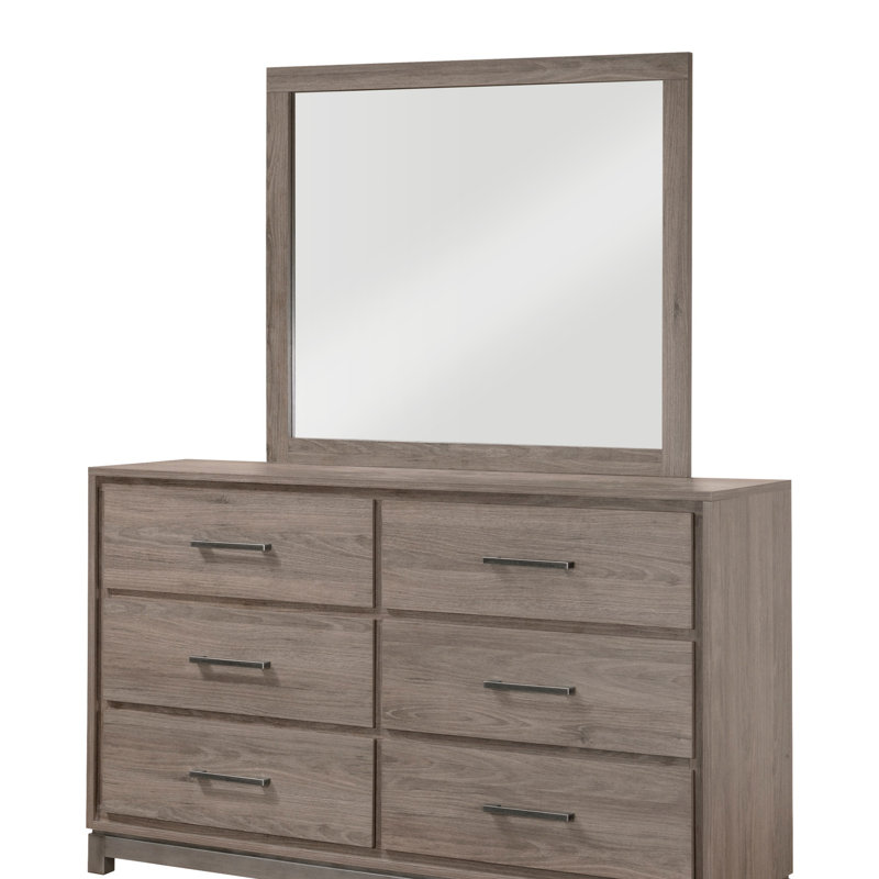 Commode de rangement contemporaine 1 tiroir 6 poignées en métal avec finition chêne gris