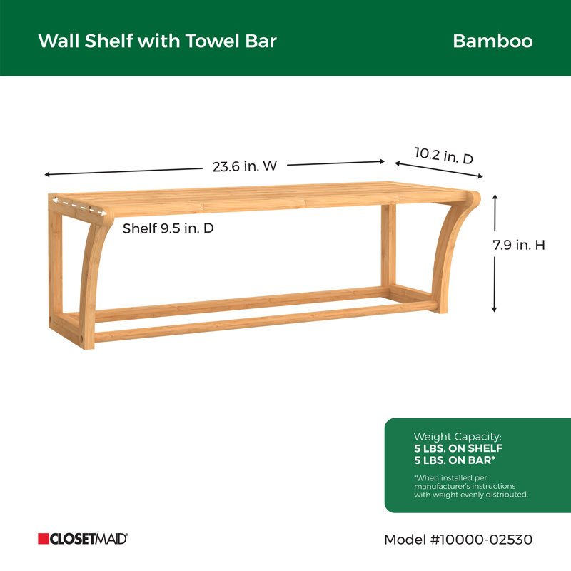 Bamboo Solid Wood Accent Shelf with Towel Bar