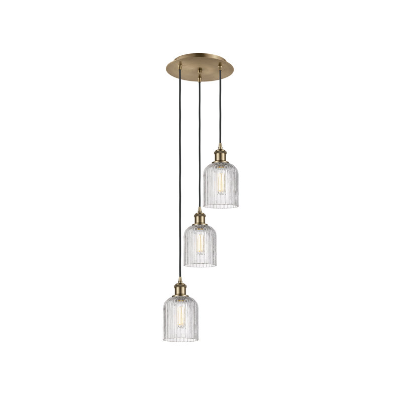 Luminaire suspendu en grappe à 3 lumières Fiennes, Laiton antique, Clair