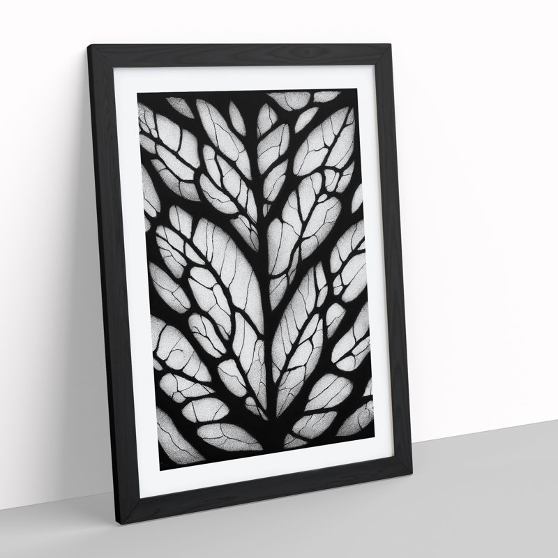 Monochrome Leaves No.3 - Single Picture Frame Print, 64cm H x 46cm W x 2cm D, Black
