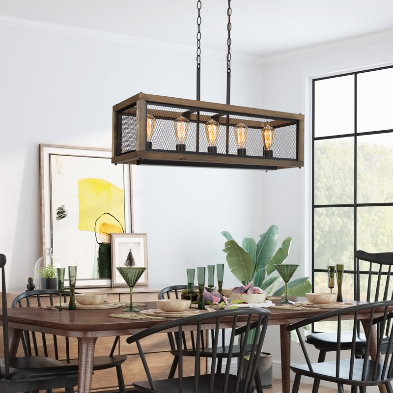 Holbert 5-Light Black Farmhouse Kitchen Island Linear Pendant