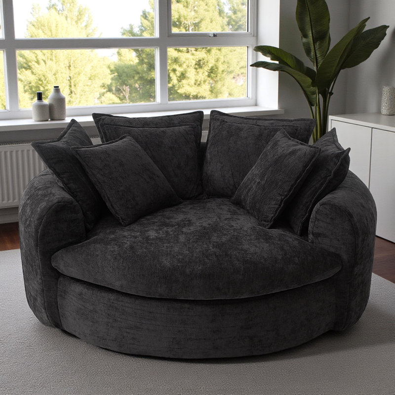 Fauteuil demi-tonneau rembourré, Noir