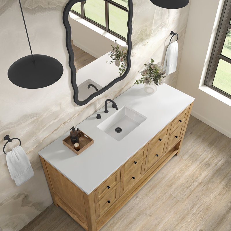 Breckenridge 60'' W Single Vanity, Light Natural Oak, White Zeus, Widespread