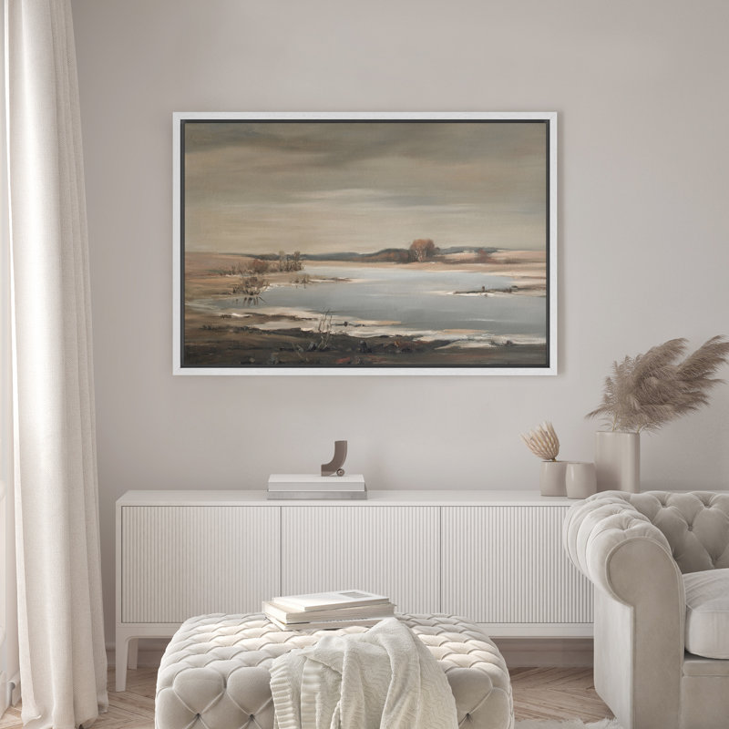 Mute Neutre Paysage au bord du lac Calme Reflet de l'eau Sérénité Nature Scène Décoration Murale pour le Salon Chambre Encadrée Toile Chambre à Coucher Murale, reproduction d'art