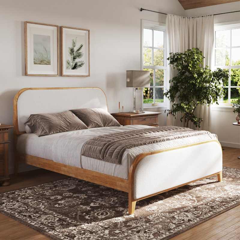 Lorrell Boucle Upholstered Bed Frame, Natural