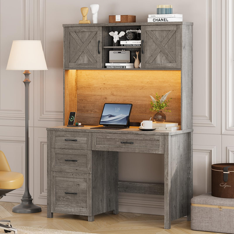 Bureau de direction avec huche 67 "H, Gris