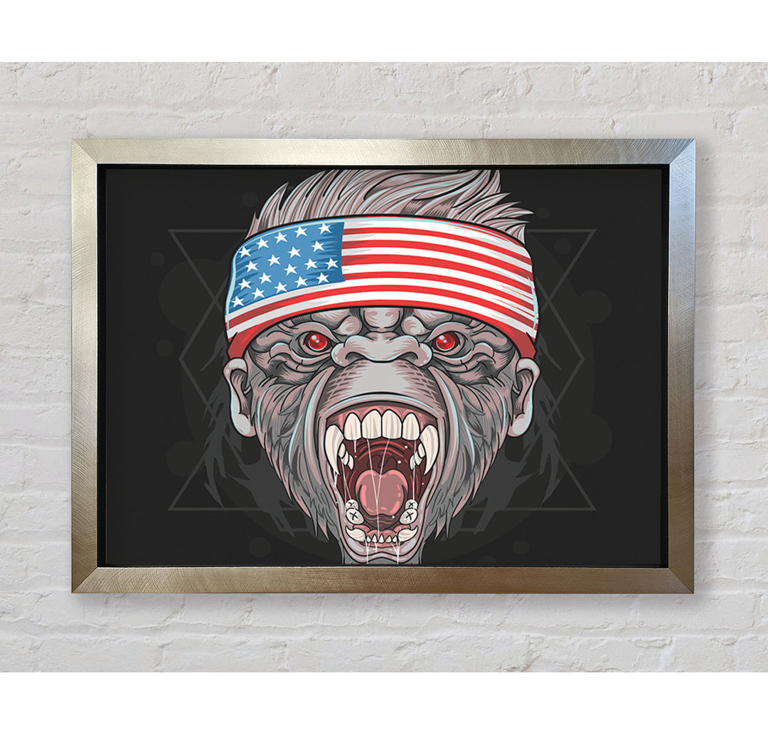 Wütender Gorilla Amerikanische Flagge - Einzelner Bilderrahmen Kunstdrucke