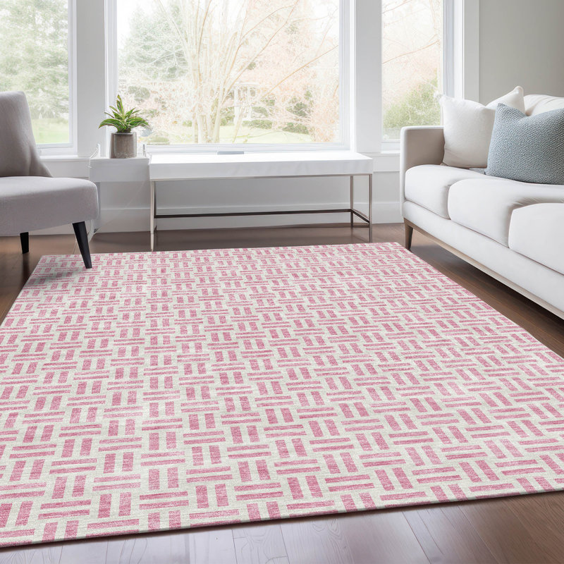 Premium Machine Washable Prisco Pink Rug, Rectangle 5' x 7'6"