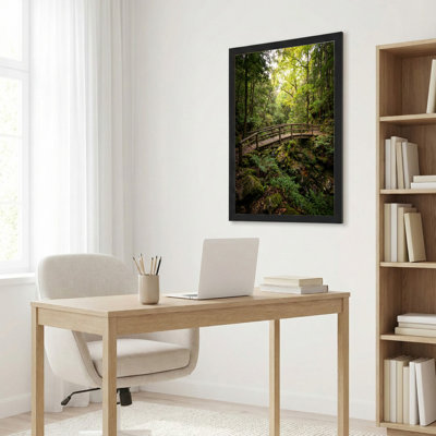 Natural Wood Framed,Canvas Wall Art for Living Room, Bedroom, Office or Entryway – Decorative Wall Decor with Forest Bridge