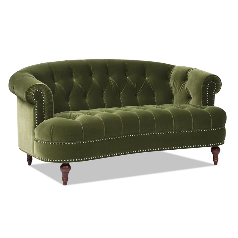 Causeuse Chesterfield La Rosa, velours performance vert olive