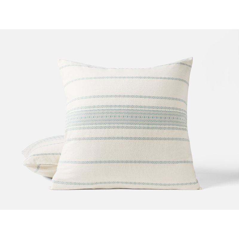 Rippled Organic Cotton Striped Sham Set, Euro, Undyed/Surf