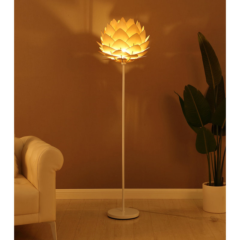 Artichoke 66 in. Farmhouse LED Energy Efficient Floor Lamp with Wood Shade