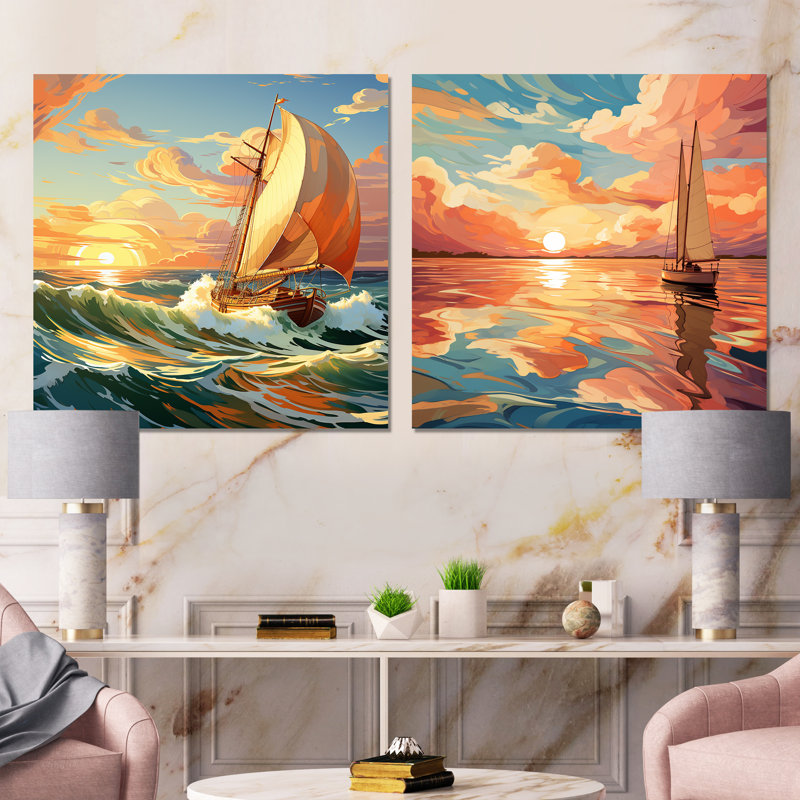 Orange nautique orange, bateau à voile, horizon I, H 29 po x l 58 po