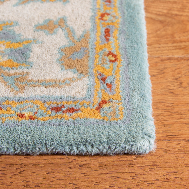 Tapis oriental bleu clair en laine touffeté à la main Chaim, Rectangle 3 pi x 5 pi