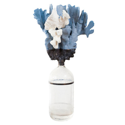 Bouteille décorative en cristal bleu corail / transparent / blanc 13 po