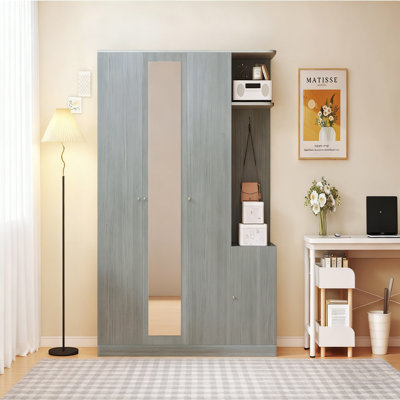 4-Door Wardrobe With Shelves, Drawers & Full-Length Mirror
