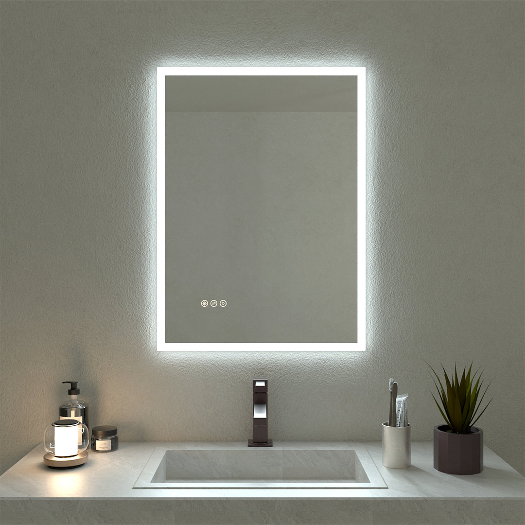 Bathroom Vanity Mirror LED Lights Anti-Fog Wall Mirror 3 Colors Dimmable Latitude Run®