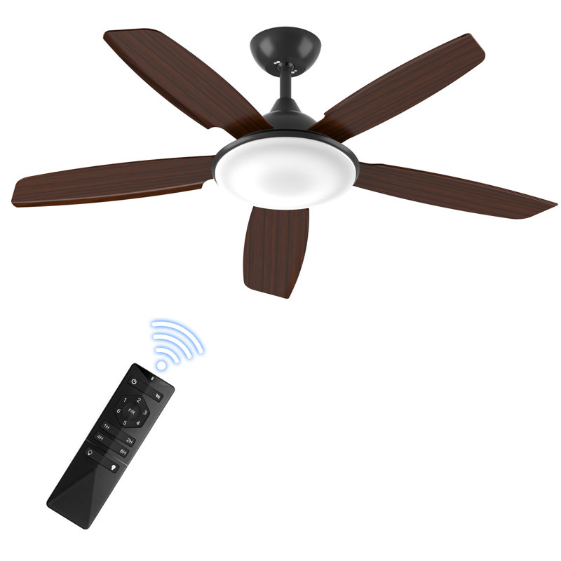 Ventilateur de plafond à 5 pales de 52 po avec lumière: moteur à courant continu réversible, 6 vitesses, DEL 3 couleurs, ultra-silencieux (45dB), télécommande et temps