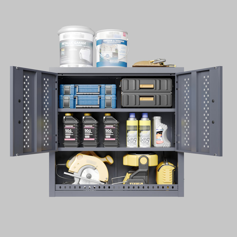 Armoire de rangement de garage murale grise 29,78 po avec porte, armoire à outils flottante, tablettes amovibles, charnière en acier de précision pour cuisines, sous-sols, entrepôts, installation rapide, réglable