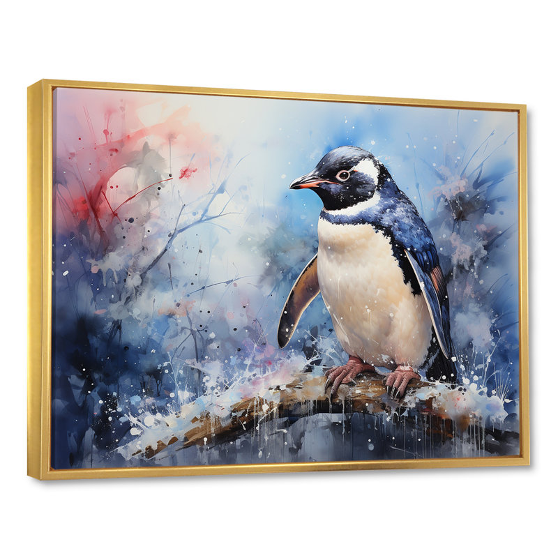 «Snowy Penguin Wonders» sur impression sur toile, Cadre flottant doré, H 12 po x l 20 po x P 1 po