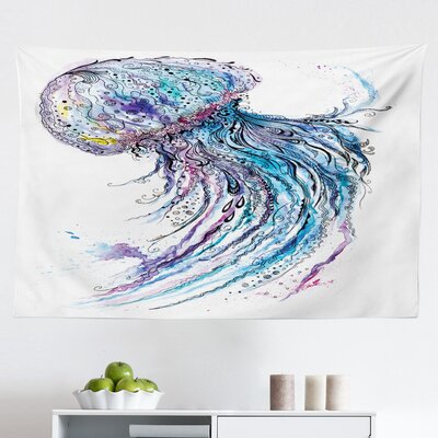 Jellyfish Tapestry, Aqua Colors Art Ocean Animal Print Sketch Style Creative Sea Marine Theme, Fabric Wall Hanging Decor For Bedroom Living Room Dorm, -  East Urban Home, 98ED0CAD35DC41A2BB43FFE98294DA40