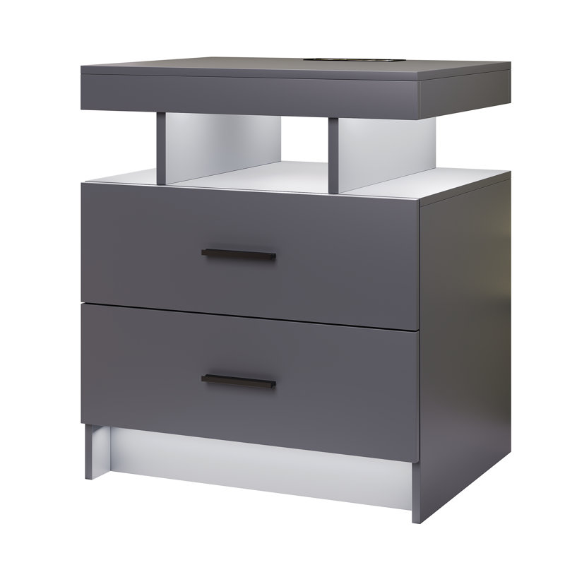 Table de chevet 2 tiroirs Ashten, Gris mat