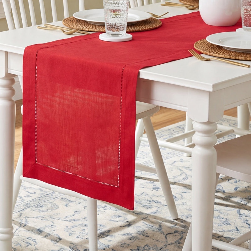 Emmeline Solid Color Table Runner, Red, 90" L x 16" W