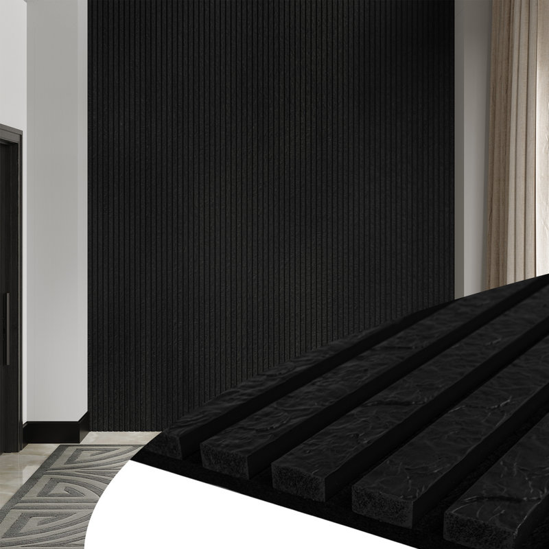 4PC x  106"L x 12.6"W  Acoustic Slat Wall Panels, 3D Faux Stone Soundproof & Waterproof Decorative Panels, (Set of 4/37.1 sq. ft.)- Black