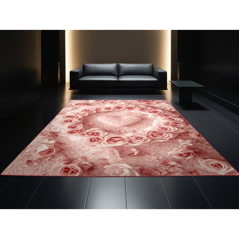 Machine Washable Hartsdale Valentines Modern & Contemporary Abstract Rug in Brown – Rose Binding, 5x8