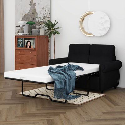 57.9" Pull Out Sofa Bed, Loveseat Sleeper With Twin Size Memory Mattress With Two USB Ports For Living Room Spaces