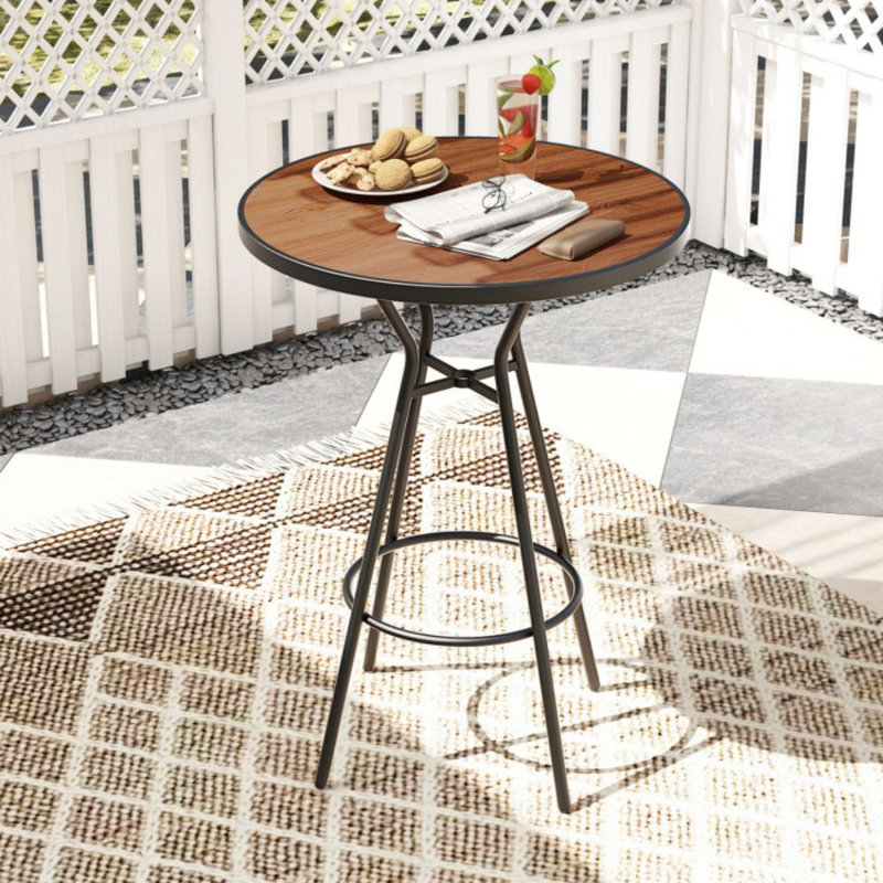 Table de bar d'extérieur 28 pouces avec plateau en bois pour jardin