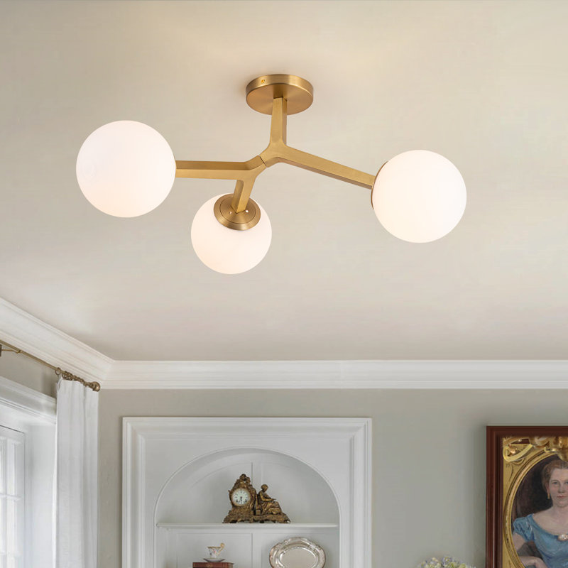 Kaynen Frosted Glass Semi Flush Mount, Gold