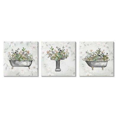 Fleurs de salle de bain grises 3 pièces