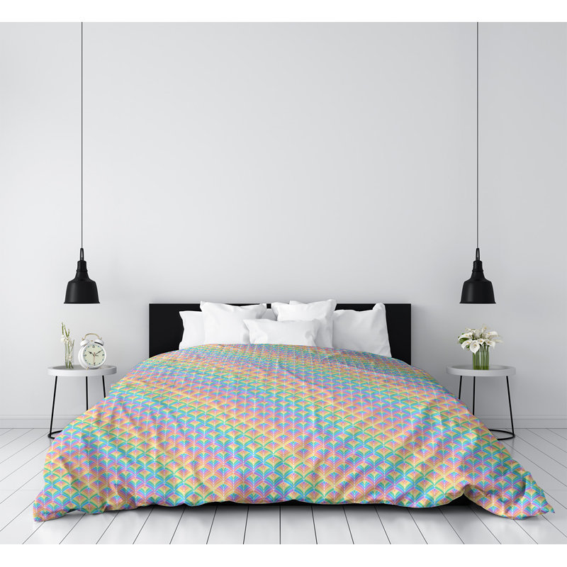 Housse de couette, Housse de couette pour grand lit, Bleu, jaune et orange, Polyester brossé