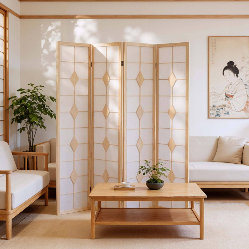 4 Panel Folding Wood Room Divider