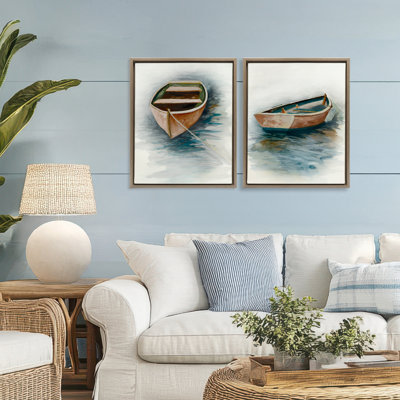 Tranquil Drifting Boat 2pc Floating Frame Set, design by Jacob Q