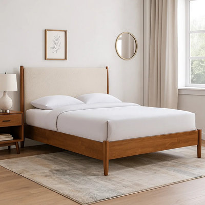 Lit double, noyer / beige