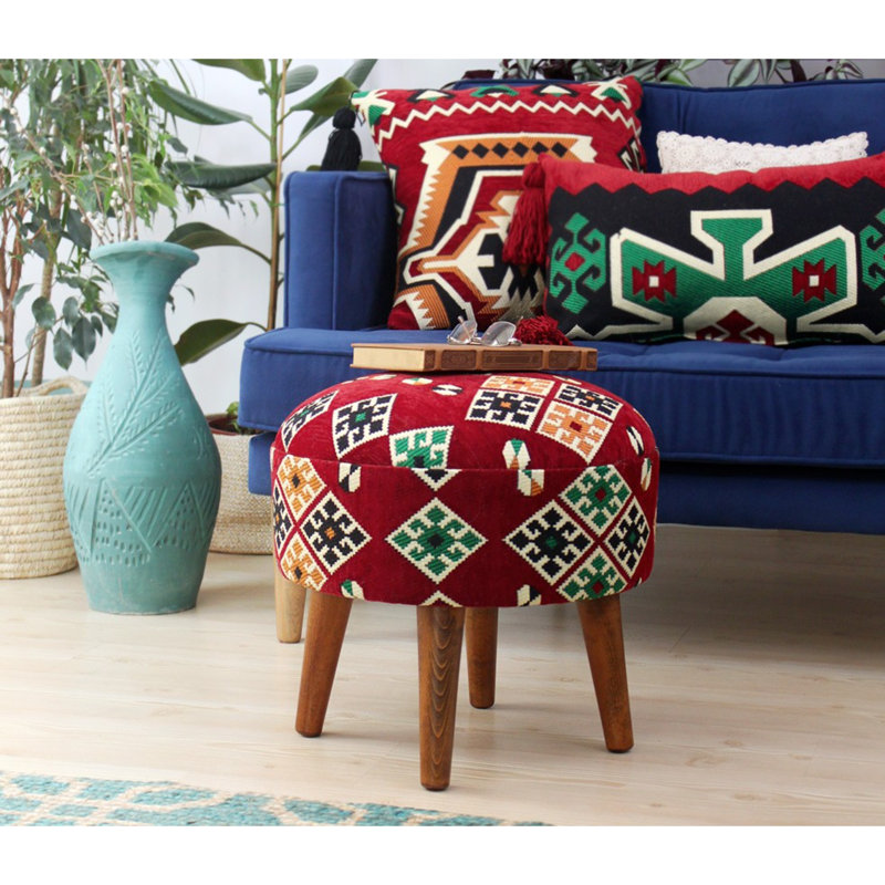 Pouf élégant avec pieds en bois, 16,5 po x 18,1 po | 50% coton / 50% polyester, éponge orthopédique 2,8 pouces | Parfait pour les décors rustiques, du sud-ouest et de la campagne | Siège polyvalent et pièce décorative