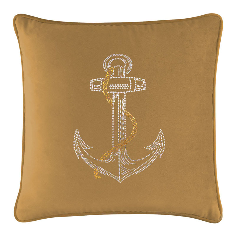 Coussin Sparkles Home Anchor | Motif nautique strass | Bourre en polyester | Lavable à la machine, 20 po x 5 po, Brun
