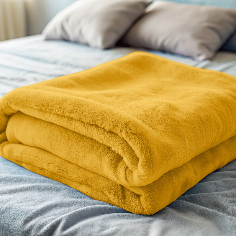 Ultra Soft Plush Faux Fur Reversible Fleece Blanket, Super King, Yellow